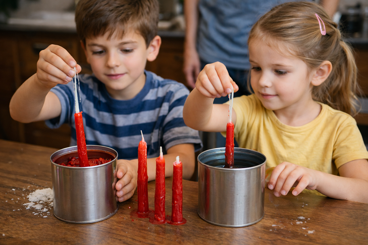 Young child learning science with tablet and materials